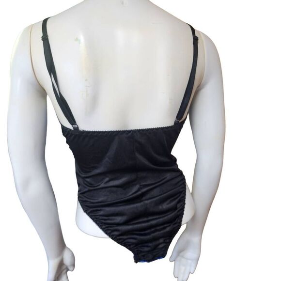 Vintage Colesce Collection Blue & Black Satin & Lace Teddy (M) - Picture 4 of 5